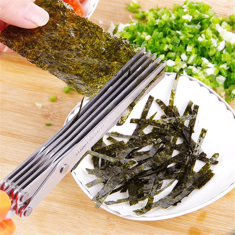 

5 Layers Kitchen Scissors Multi-function Stainless Steel Basil Rosemary Green Onion Shredded Chopped Scallion Cutter Tools