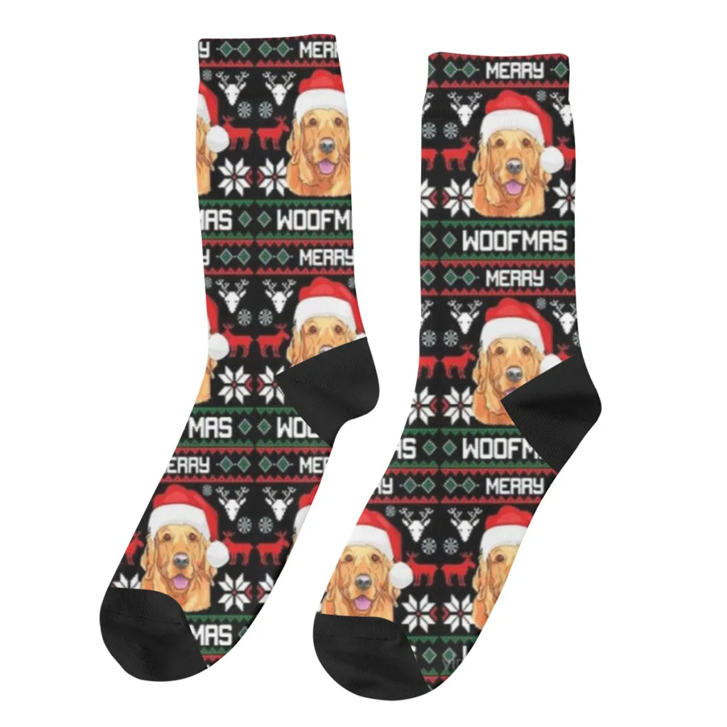 

Golden Retriever Merry Woofmas Christmas Goldie Dog Santa Claus Christmas stocking stuffers Gift For Men and Women Teens Socks