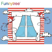 funnytree baby shower blue sky background kite kids cartoon stripe curtain clouds birthday party photocall decor backdrop