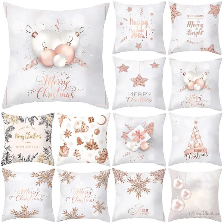 

Home Decor Rose Gold Christmas Pillowcase Cushion Cover Merry Christmas Gold Polyester Pillowcase 45*45cm funda de almohada