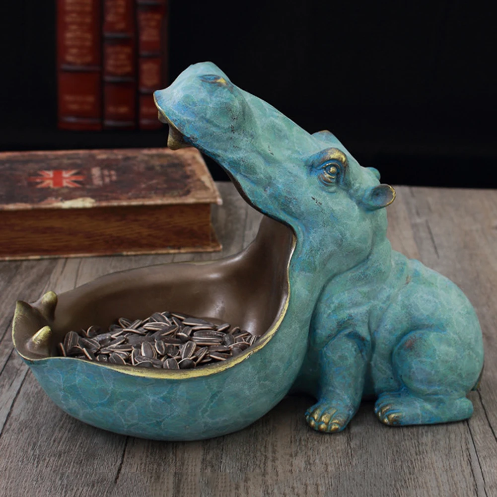 

Resin Hippo Statue Hippopotamus Sculpture Figurine Key Candy Sundries Container esktop Sundries Storage Holder Home Decor
