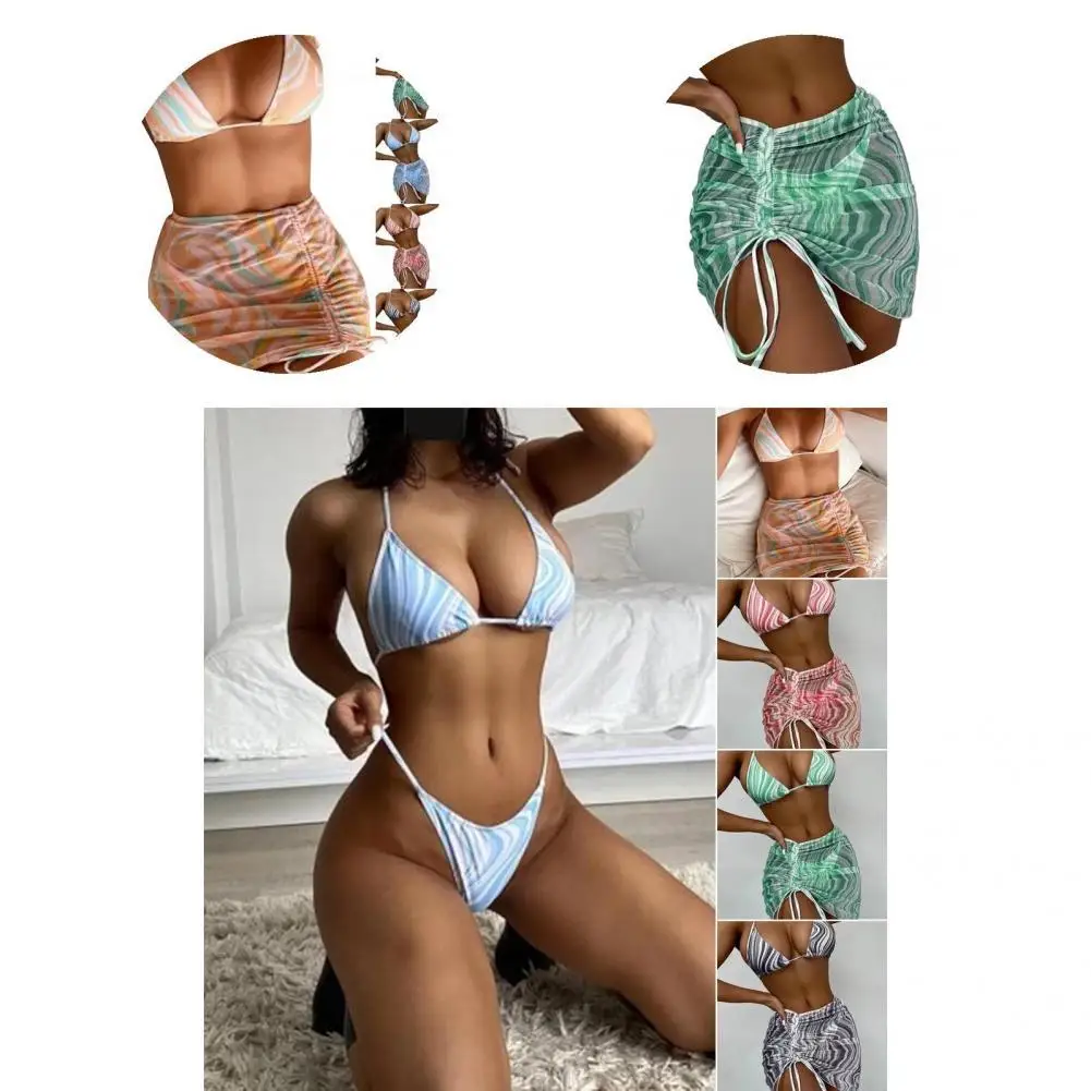 

Female 3Pcs/Set Popular Off Shoulder Backless Split Bikini Three-piece Women Swimwear Padded for Spa