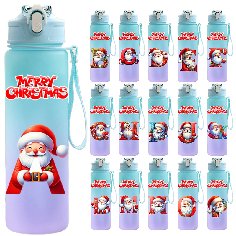Christmas Letter A-Z Printed 750ml Water Bottle Large Capacity Drinking Portable Anime Outdoor Sport Cup Children Kid Gift