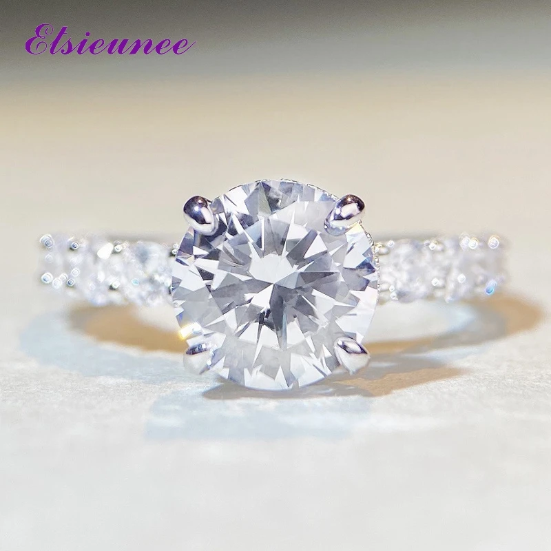 ELSIEUNEE 100% стерлинговое серебро 925 пробы 9 мм круглой огранки 3CT D цвет VVS1 кольца с