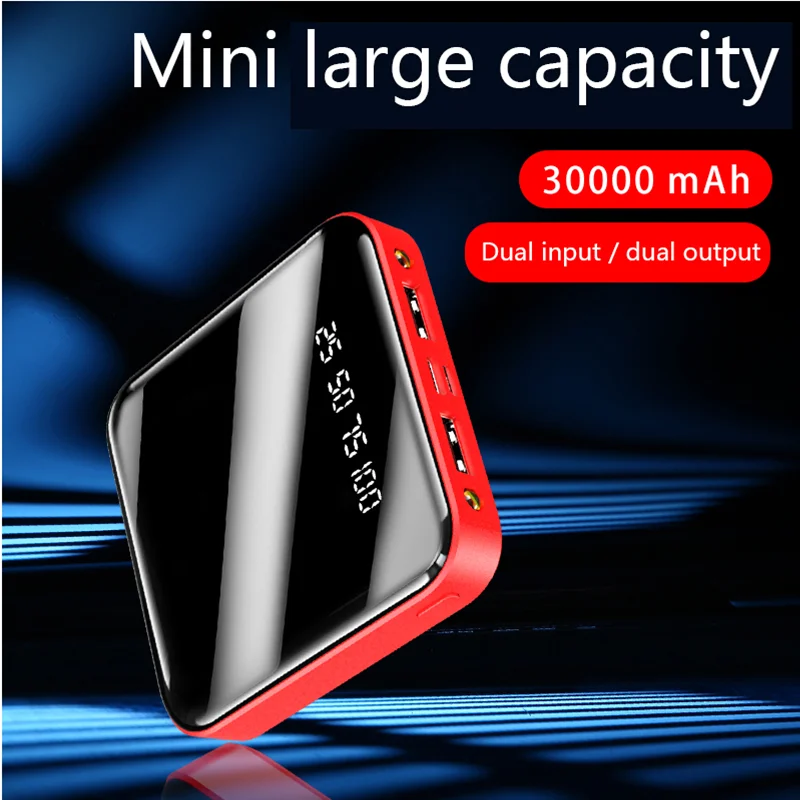 

30000mAh Portable Mini PowerBank Fast Charger Built-in Wired Digital Display External Battery With Flashlight For iPhone Xiaomi