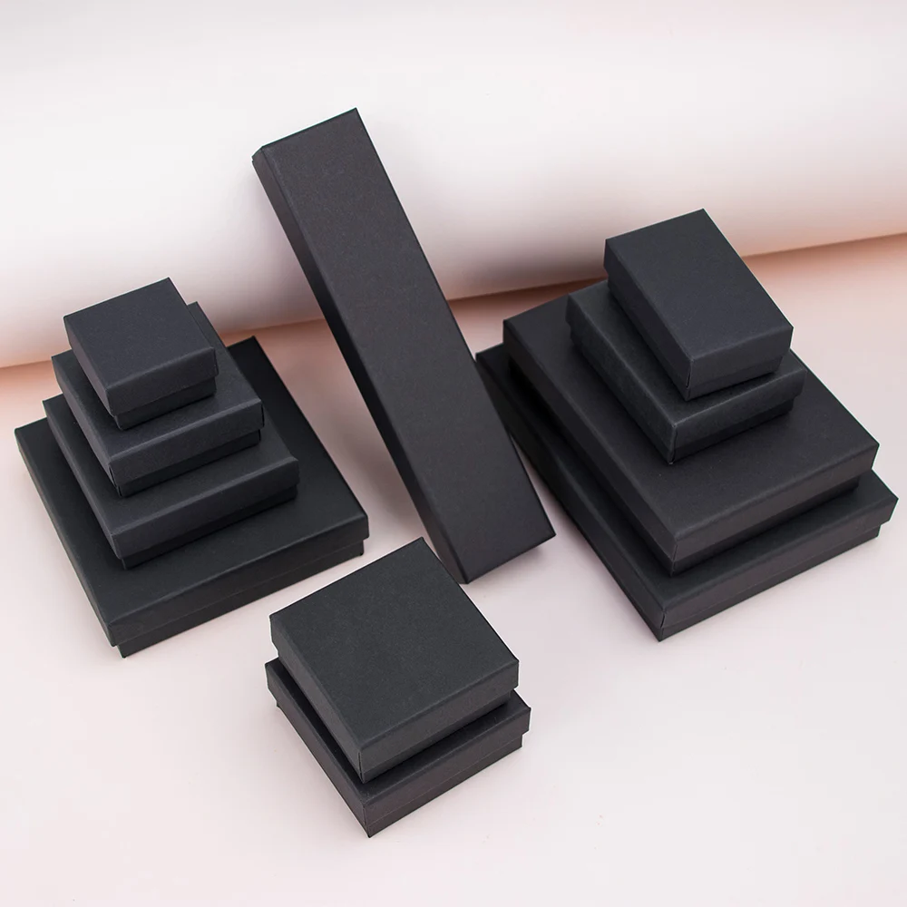 Jewelry Package Carton Rectangular Sponge Lined Black Cow Leather White Carton