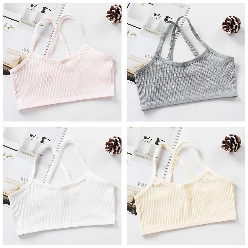 Хлопковый вязаный бюстгальтер в рубчик для девочек Подарочный короткий топ
