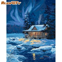 ruopoty painting by numbers snow house landscape oil picture 60x75cm frame on canvas handmade diy gifts modern home decor photo