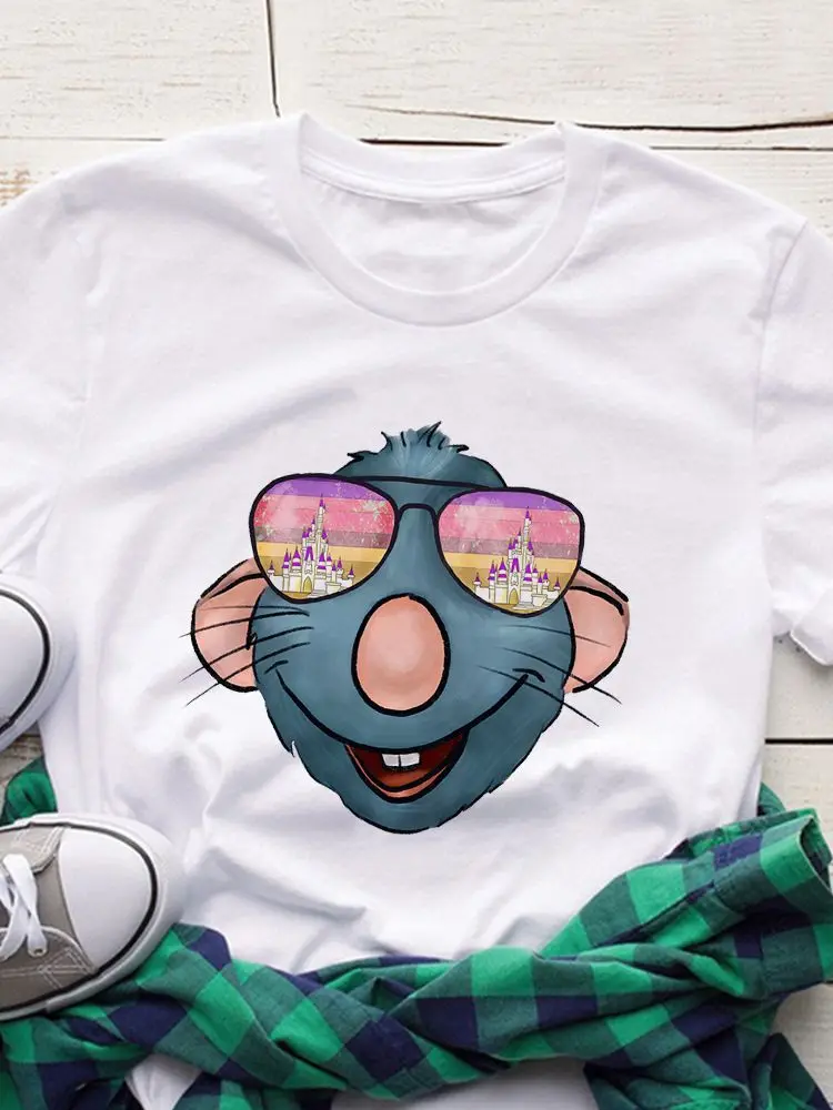 

T Shirt Summer Women Trendy Casual Mouse Sunglasses Series Creativity Funny Disney Brand Tshirt Cartoon Harajuku CrewNeck Lady