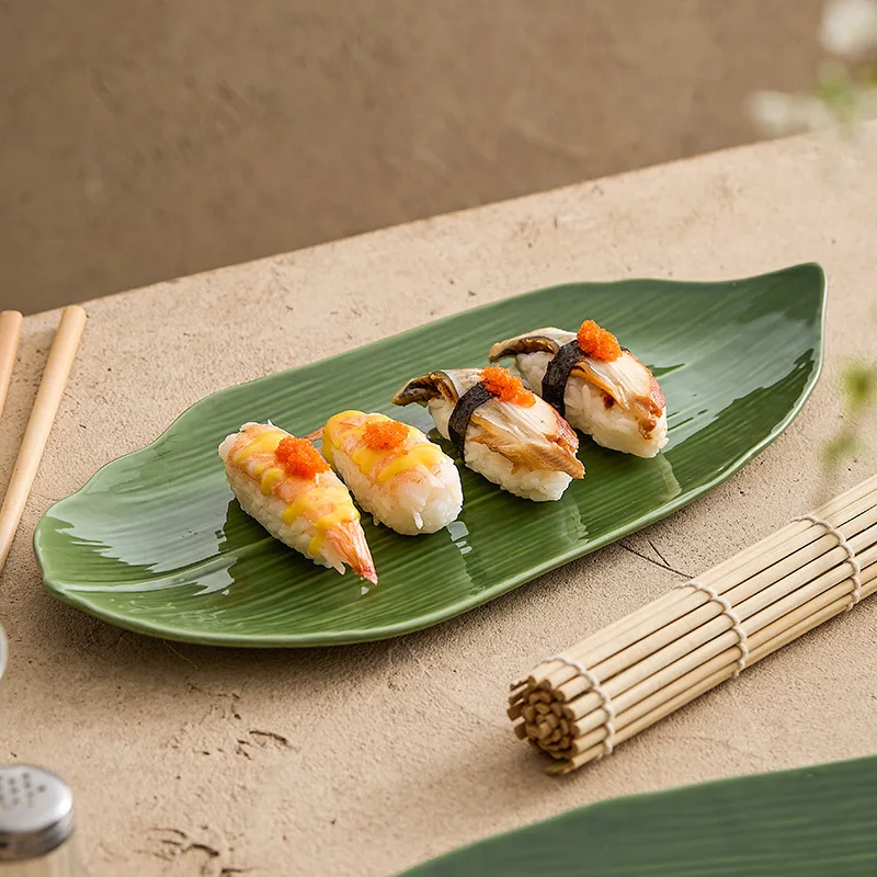 

Ceramic Sushi Plate Creative Feature Zongzi Leaf Plates Rectangular Japanese Cuisine Sashimi Dishes Cake Dessert Plate