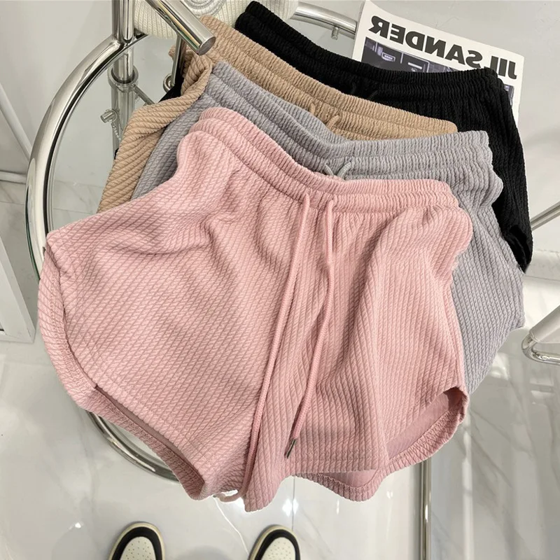 Women's Shorts U-shaped Hem Loose High Waisted Sports Shorts Korean Casual Lace Up Drawstring Solid Hot Pants Female Bottoms2023