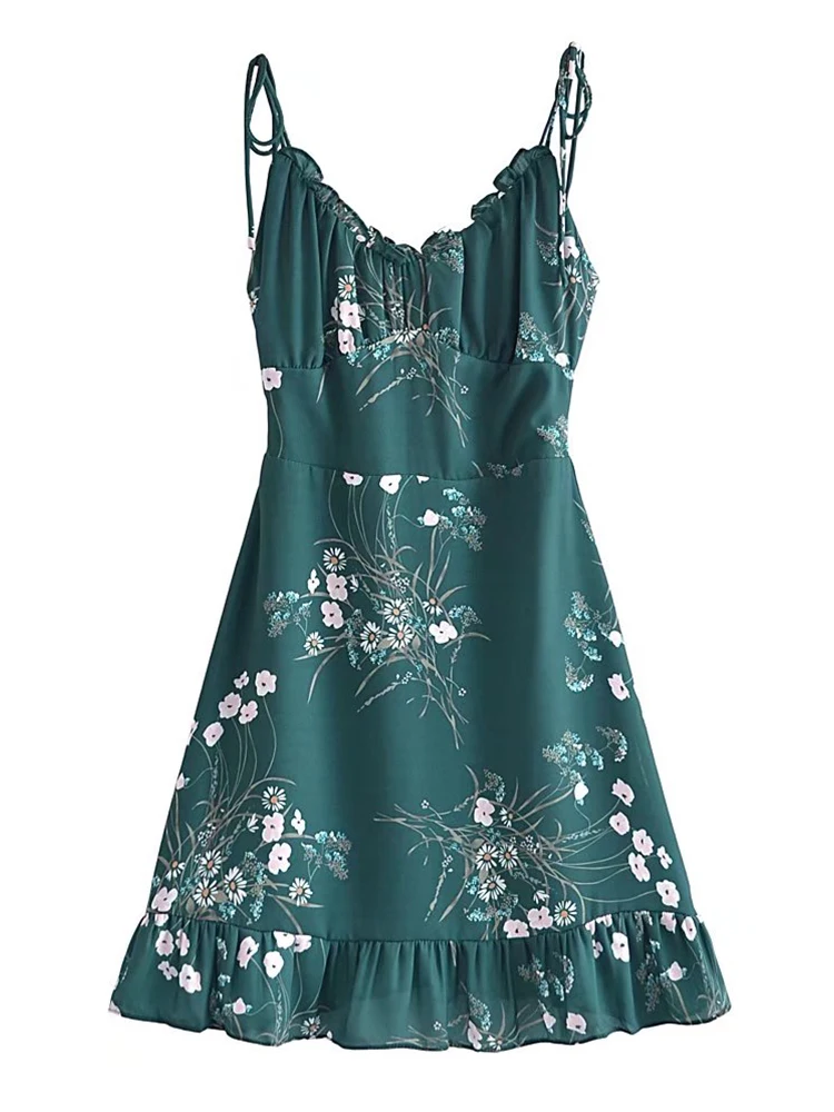 

Женское винтажное платье на бретельках YENKYE, Зеленое Шифоновое Платье во французском стиле с цветочным принтом, ТРАПЕЦИЕВИДНОЕ короткое платье для лета, 2022