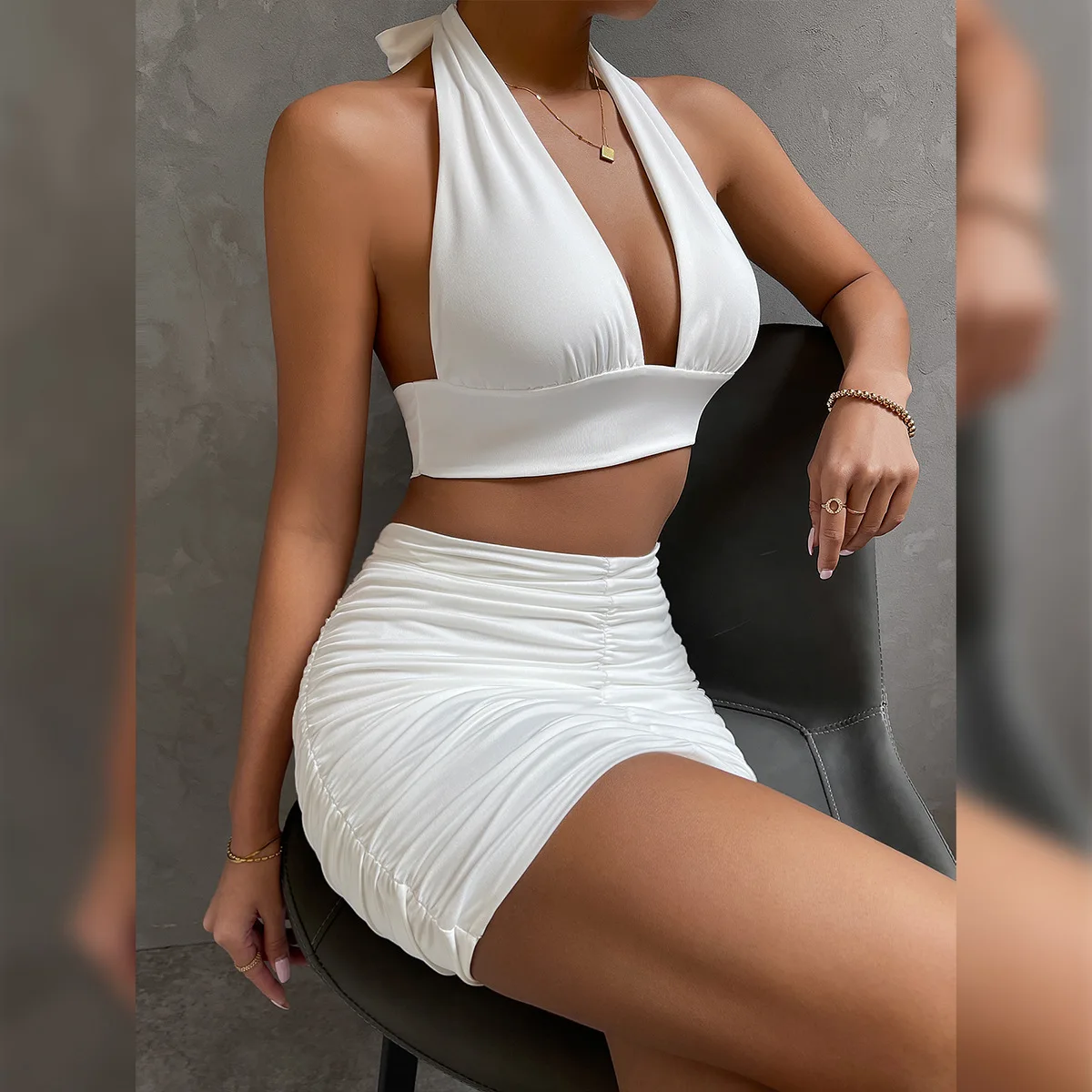 KOLLSEEY Brand 2022 New Arrival Sexy Women Tie Back Cutout Backless Party Club Mini Bodycon Dress enlarge