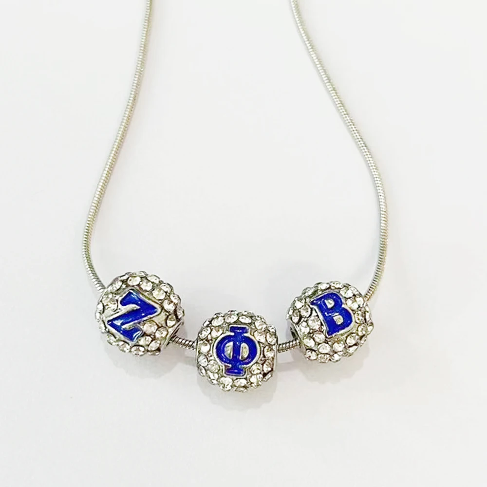 Сине-белые эмалированные греческие буквы Zeta Phi Beta бусины-проставки ожерелье