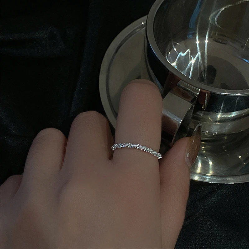 

Fashion Silver Shiny Rings Ladies Korean Simple Style Versatile Decorative Sparkling Vegetarian Ring Index Finger Ring Jewelry