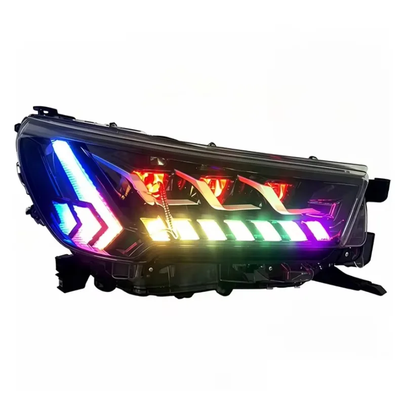 Фото Обновленные RGB LED фары DRL для Toyota Hilux Revo ROCCO 2021-2025: Цветные передние фары, премиум-модификация №1