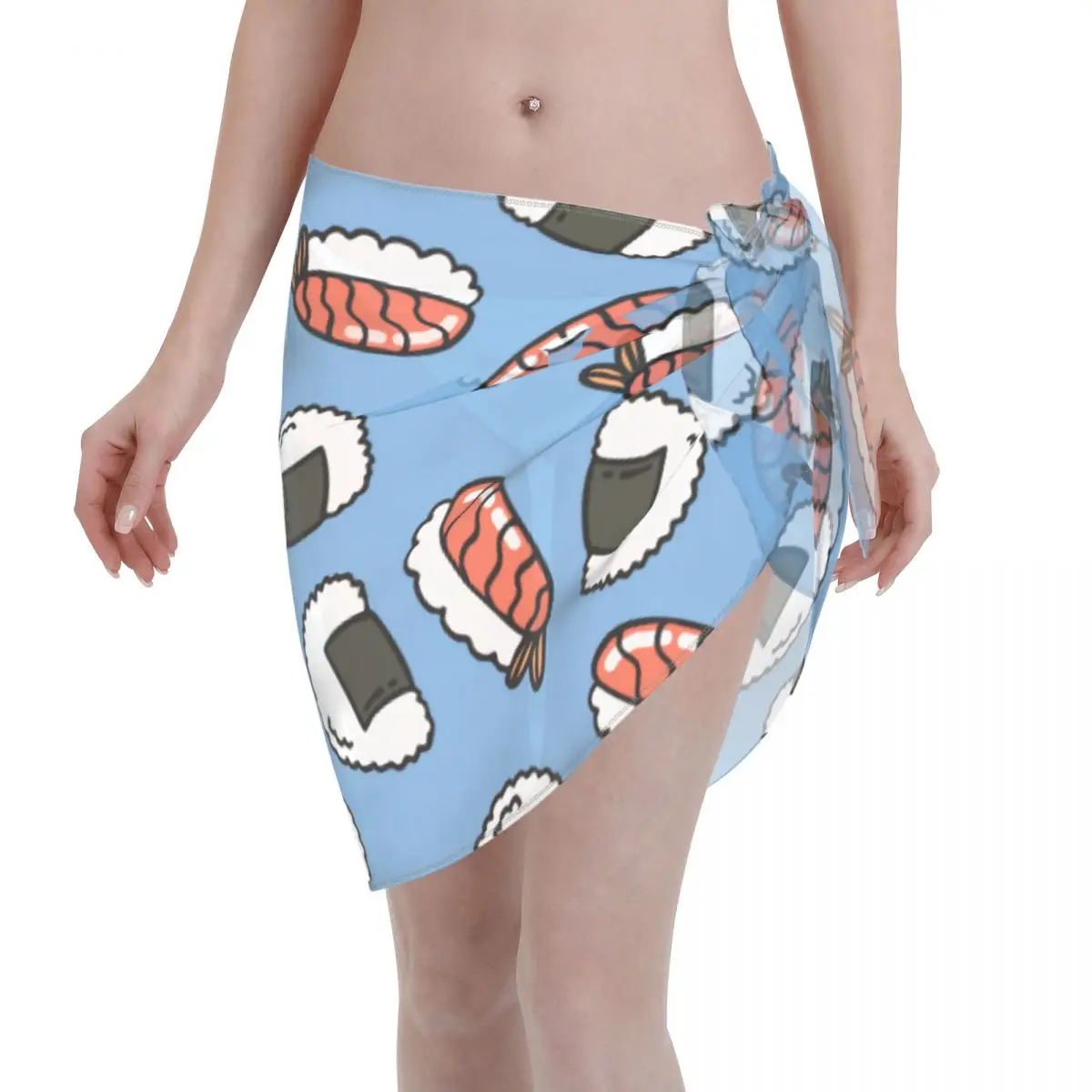 

Sexy Women Onigiri Polyester Pareo Swimwear Cover Ups Sushi Food Cute Skirt Bikini Cover Up Beach Dress