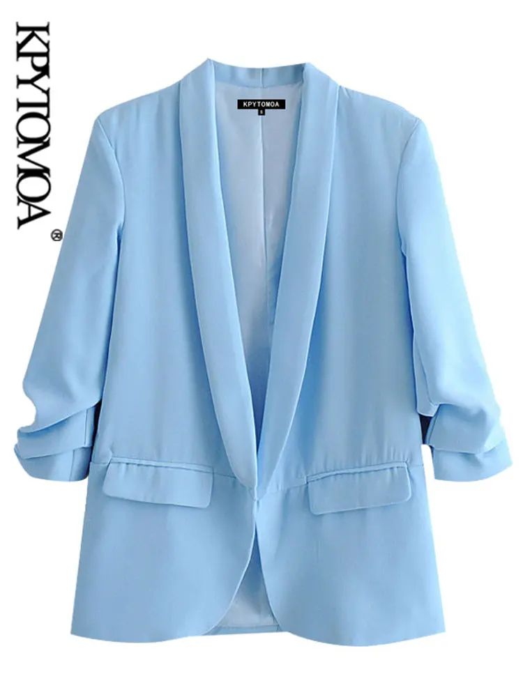 KPYTOMOA Women Fashion Office Wear Basic Blazers Coat Vintage Pleated Long Sleeve Pockets Female Outerwear Chic Tops | Женская одежда