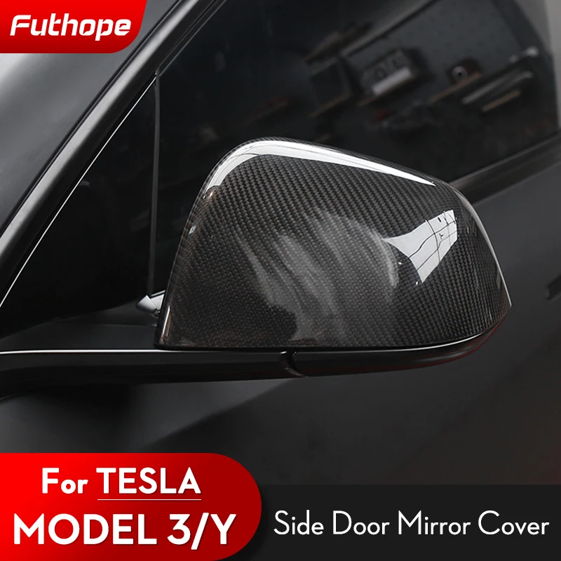

Futhope Car ABS Paste Side Door Mirror Cover For Tesla Model 3 Model Y 2021 Auto Exterior Accessories Sides Rearview Cover