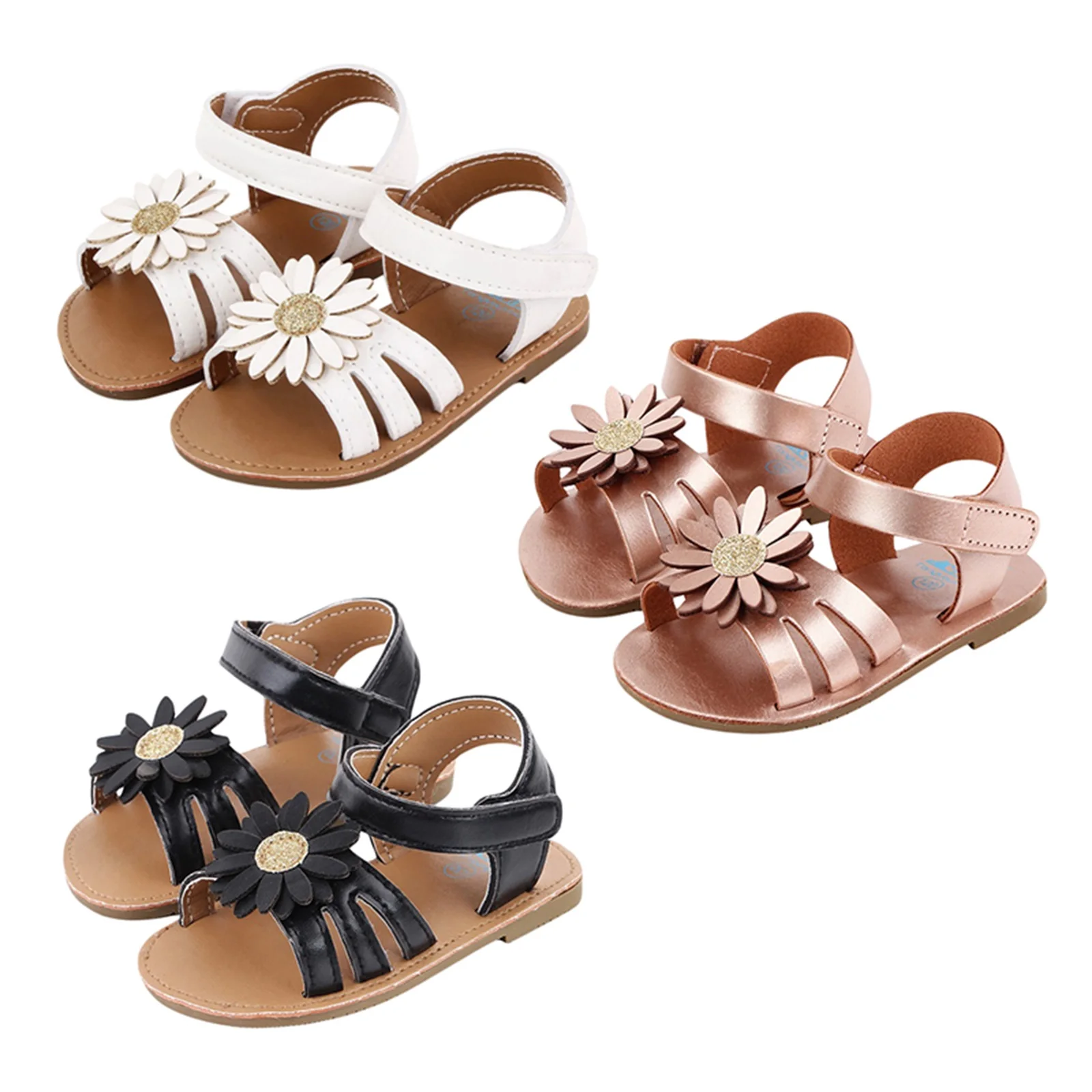 

Летние сандалии из искусственной кожи для маленьких девочек, пляжная обувь с открытым носком и цветами, обувь принцессы на плоской подошве