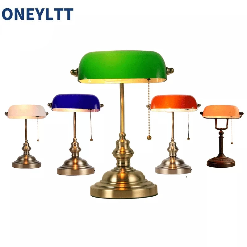 Classical vintage banker lamp table lamp E27 with switch Green glass lampshade cover desk lights for bedroom study home reading
