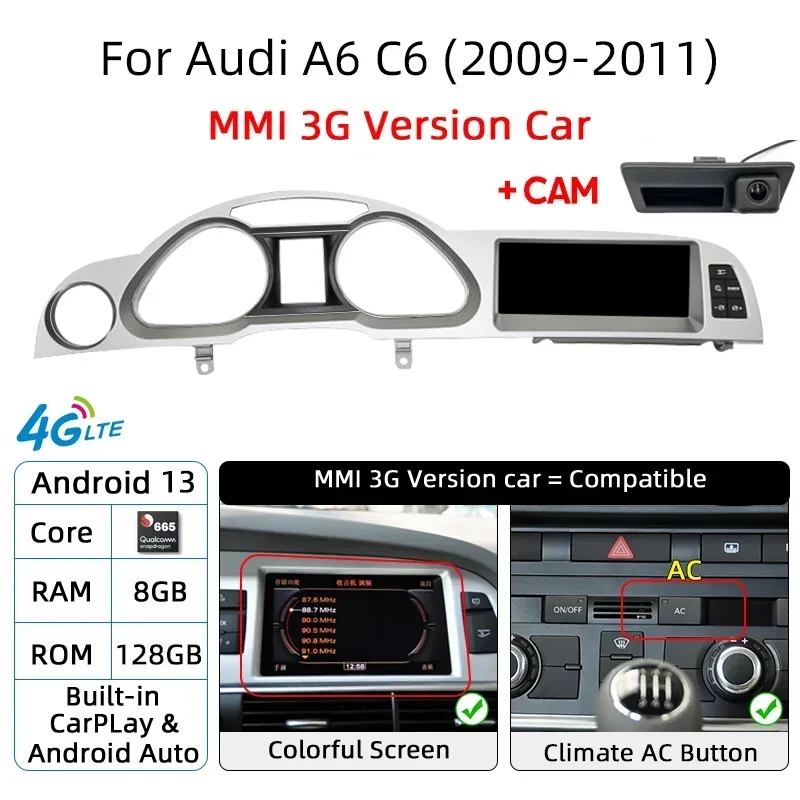 

Android 14 8 + 128G авто радио CarPlay для Audi A6 C6 4f 2005 2006 2007 2008-2011 MMI 2G 3G автомобильный мультимедийный плеер стерео Wi-Fi Navi