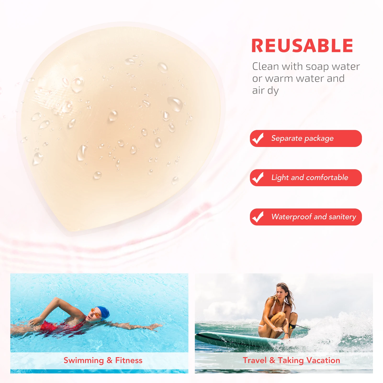 2pcs Waterproof Silicone Pad Swimming Swimming Sticker Reusable Invisible Tape