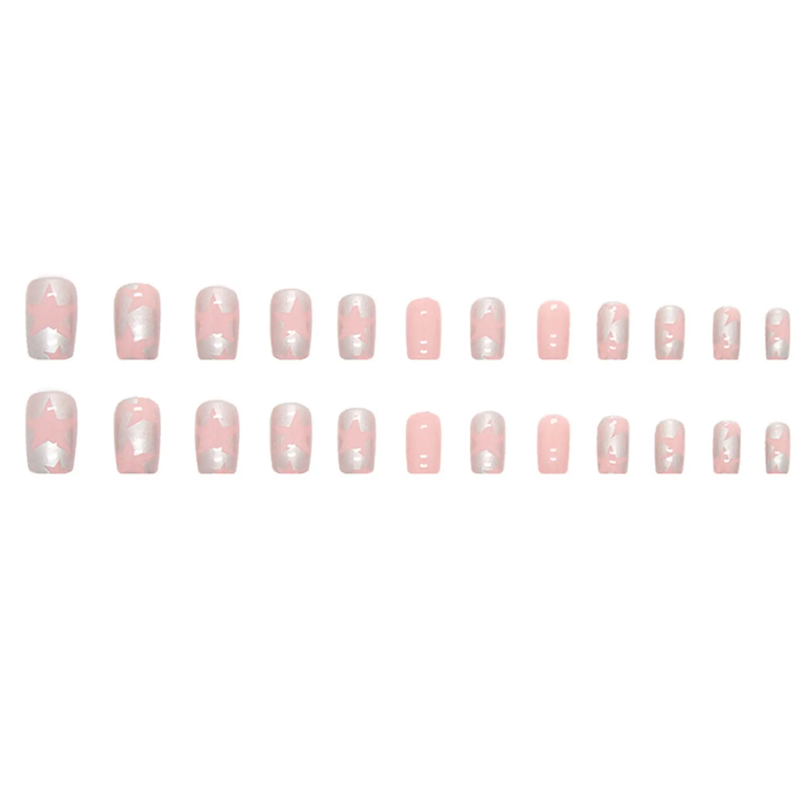 

24 Fake Nail Kit with Glue Gel Lovely Silver and Pink Full Cover Fake Nails for Theme Parties Christmas Halloween