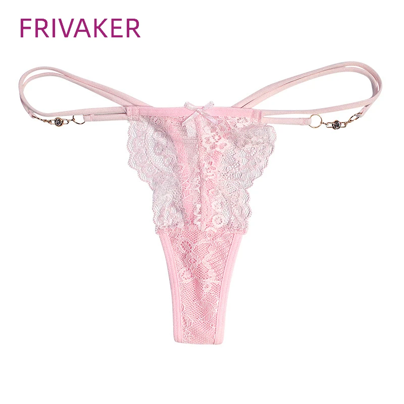 

FRIVAKER Standard Western Size Sexy Lace Thong Buckle Trim Highlights Double Spaghetti Strap Women's Panties G-string Lingerie