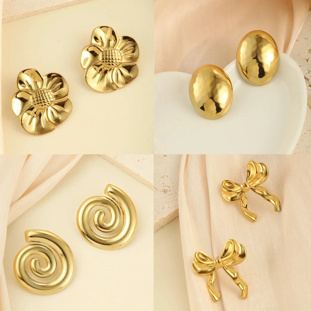 Преувеличенные женские серьги с цветочным галстуком-бабочкой из нержавеющей