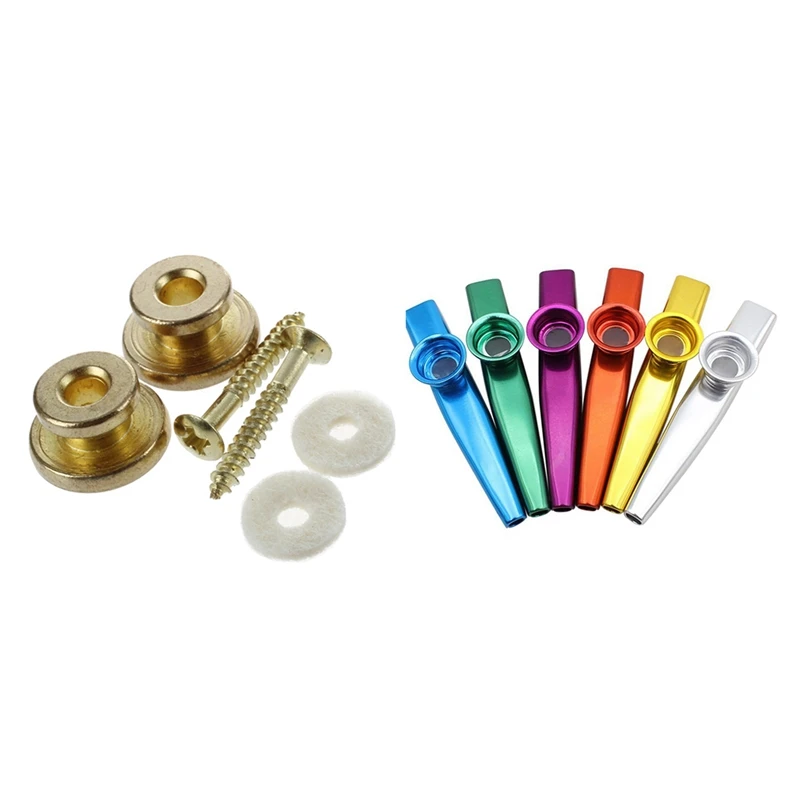 

2Pcs Golden Strap Button with Mounting Screw for Guitar Mandolin & Set of 6 Colors Metal Kazoo Good Companion