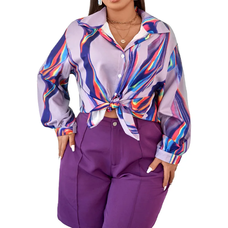 

Zagros Oversized Blouse Women Casual Print Long Sleeve Shirt Office Lady Turn Down Collar Blouses Shirts Femme Tops Plus Size