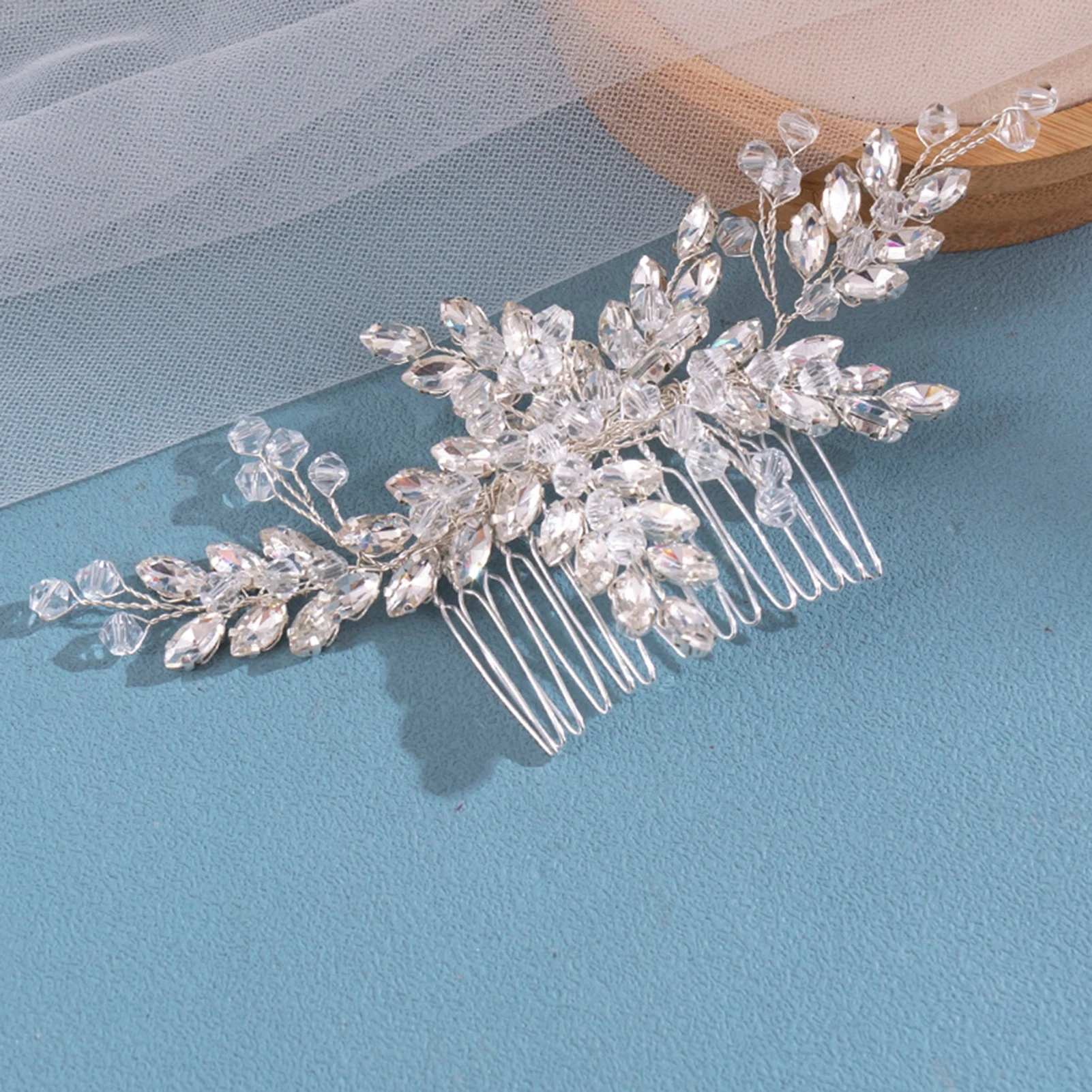 Блестящие бриллиантовые расчески для невесты свадебные розовые/серебряные