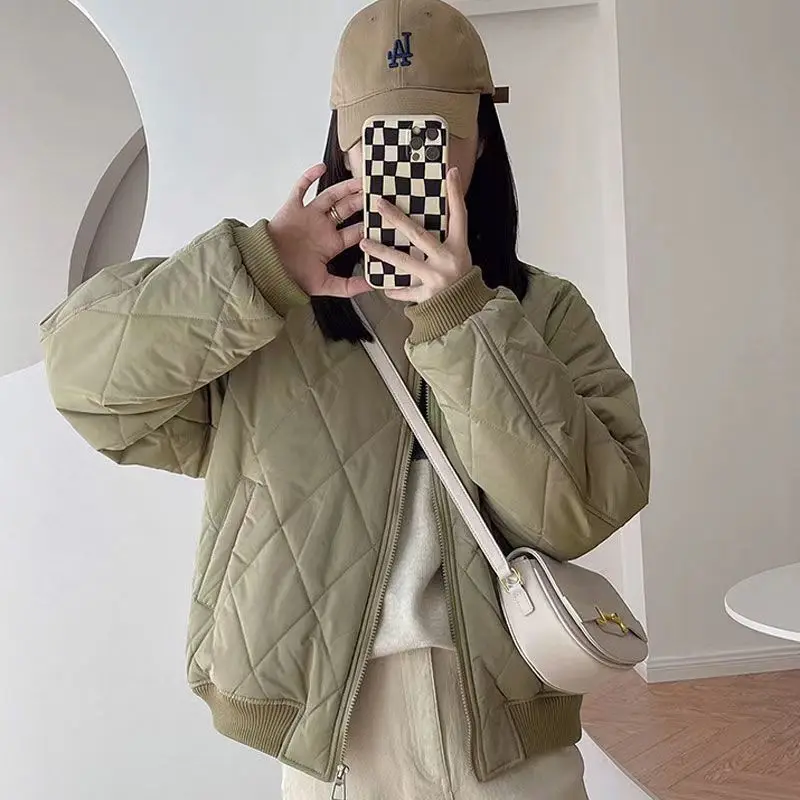 QWEEK Women Winter Parkas Harajuku Black White Green Cropped Zipper Parka Oversize Warm Chic Casual Thicken Coats Korean Fashion