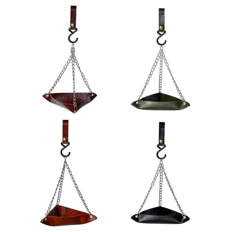 

Seed Tray Hanging Bird Feeder PU Leather Platform with Metal Chain for Garden