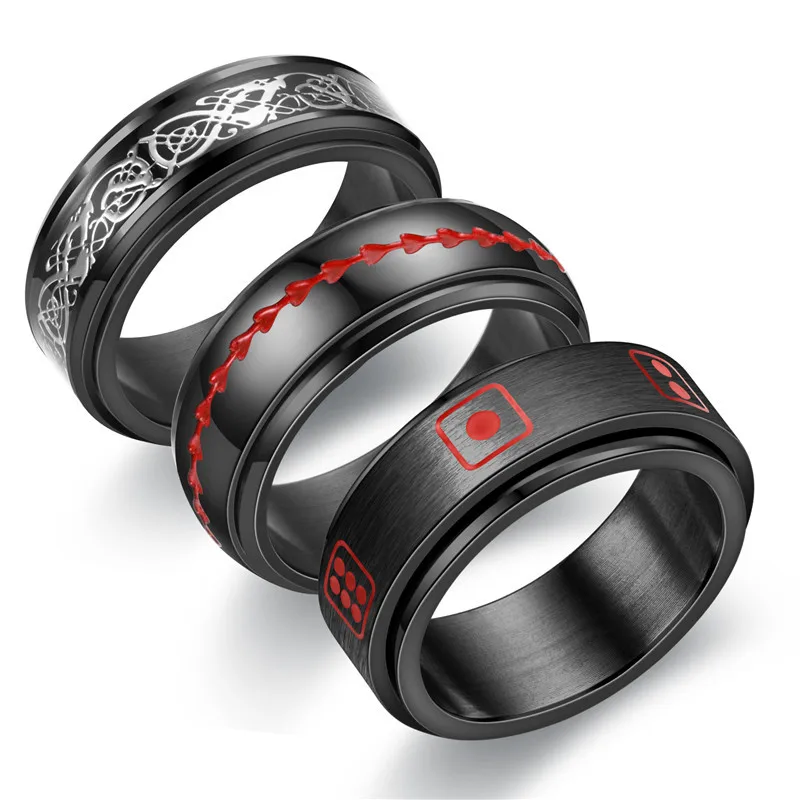 

European and American Men's New Titanium Steel Rotatable Ring Fashionable Rotatable Dragon Ring Black Wholesale Jewelry