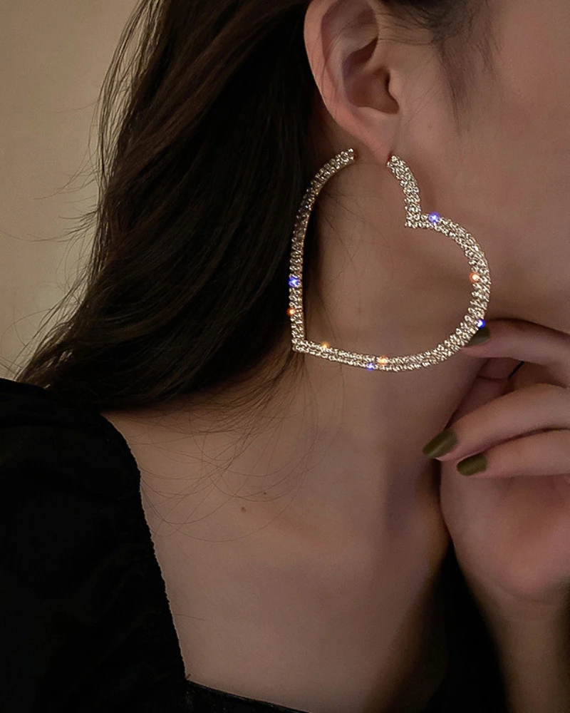 

Fashion Big Heart Rhinestone Earrings For Women Zircon Crystal Geometric Statement Earrings Wedding Jewellery Party Accessories