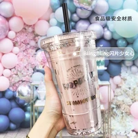 2022 new summer double layer straw cup portable plastic water cup creative gift student kids childrens drinking water bottles