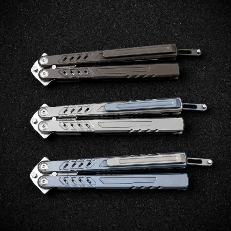 Фото Maxace Pelican-M Balisong Trainer TC4 Титановая ручка канала M390 Live Blade 440C Камертон Ручной инструмент EDC Нож-бабочка №2