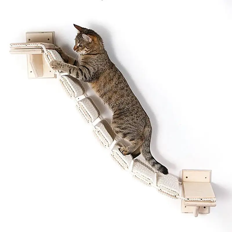

Wall Mount Cat Ladder Connected Wood Plates Cat Climber Bridge Pet Accessories Ladder With Woven Ropes For Cat Rooms Pet Stores