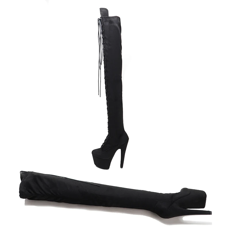 Leecabe 17CM/7inches Suede PU Pole dancing shoes High Heel platform Pole Dance boot