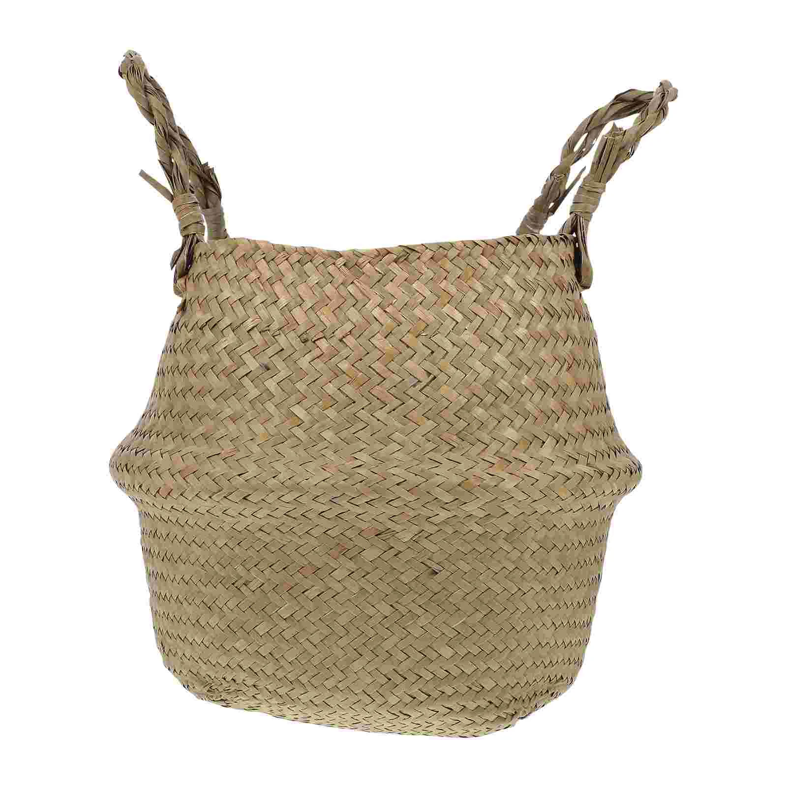 

Basket Seagrass Planter Belly Woven Flowerpot Indoor Planters Picnic Hanging Storage Laundry Straw Wicker Handlesrattanba