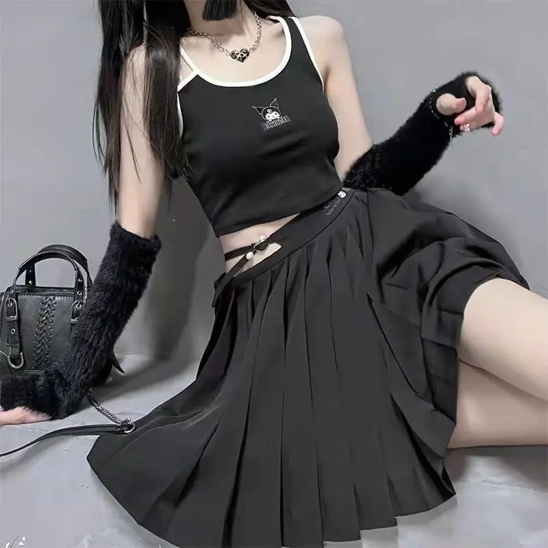 

Y2K острая девушка милая Sanrio Kuromi внутренняя круглая слинг жилет Kawaii аниме девушки вышивка внешнее проникновение майка Топ для девочек