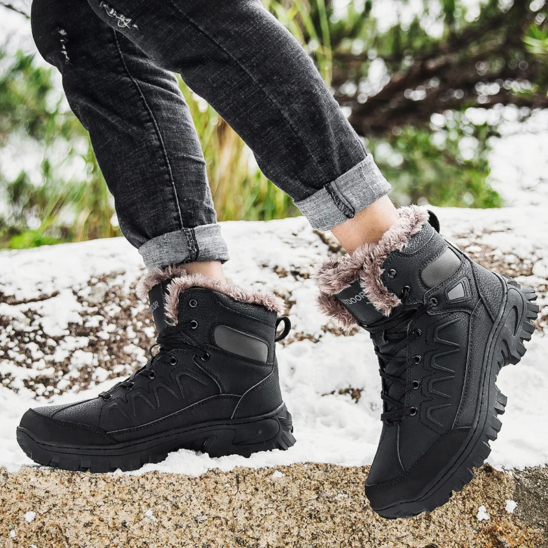Men Winter Snow Boots Super Warm Waterproof Hiking Shoes Male Trekking Sneakers High Top Leather Casual Men's Boots Big Size 48