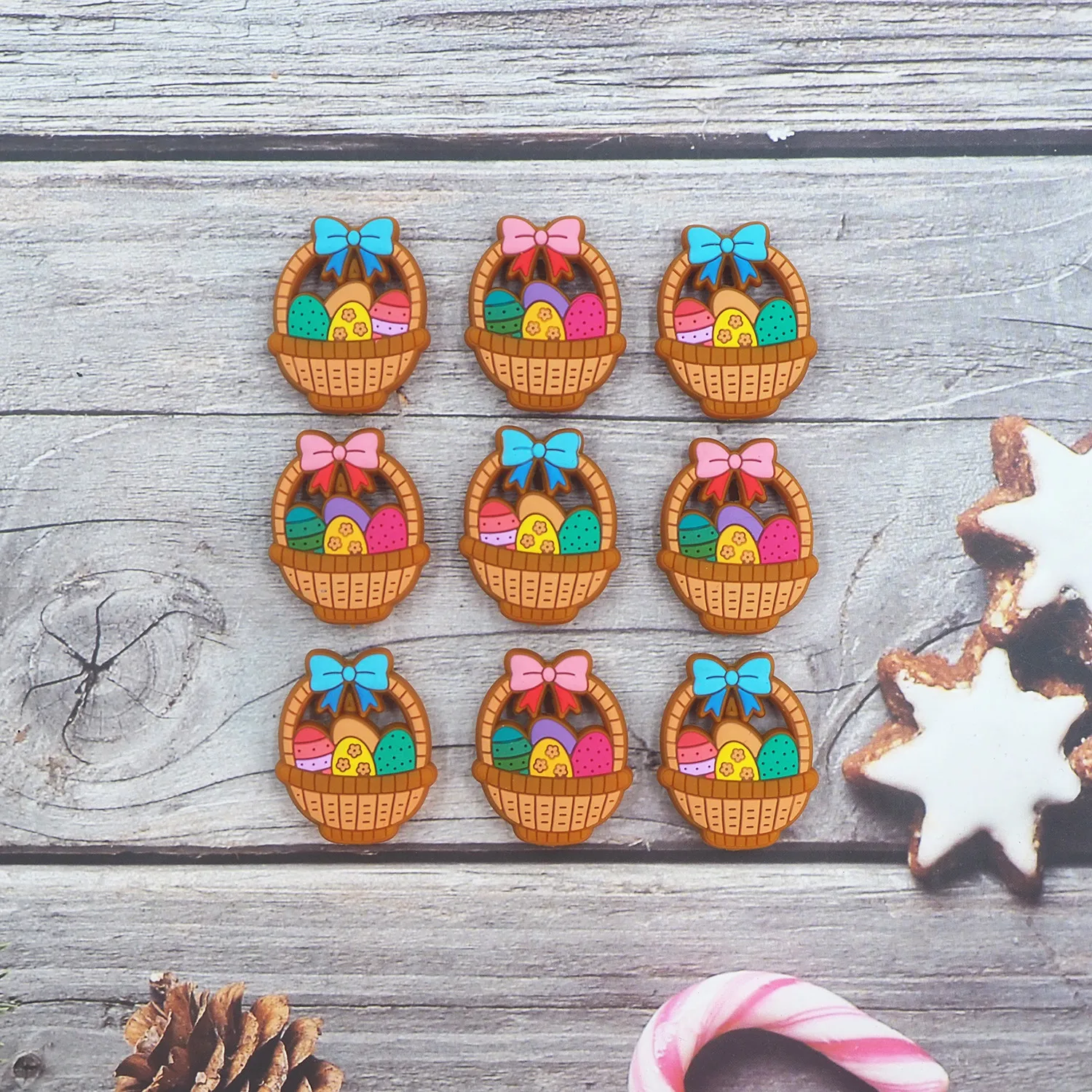

Chenkai 10PCS Basket Focal Beads Easter Silicone Charms For Pen Making Character Beads For Beadable Pen DIY Baby Pacifier Chains
