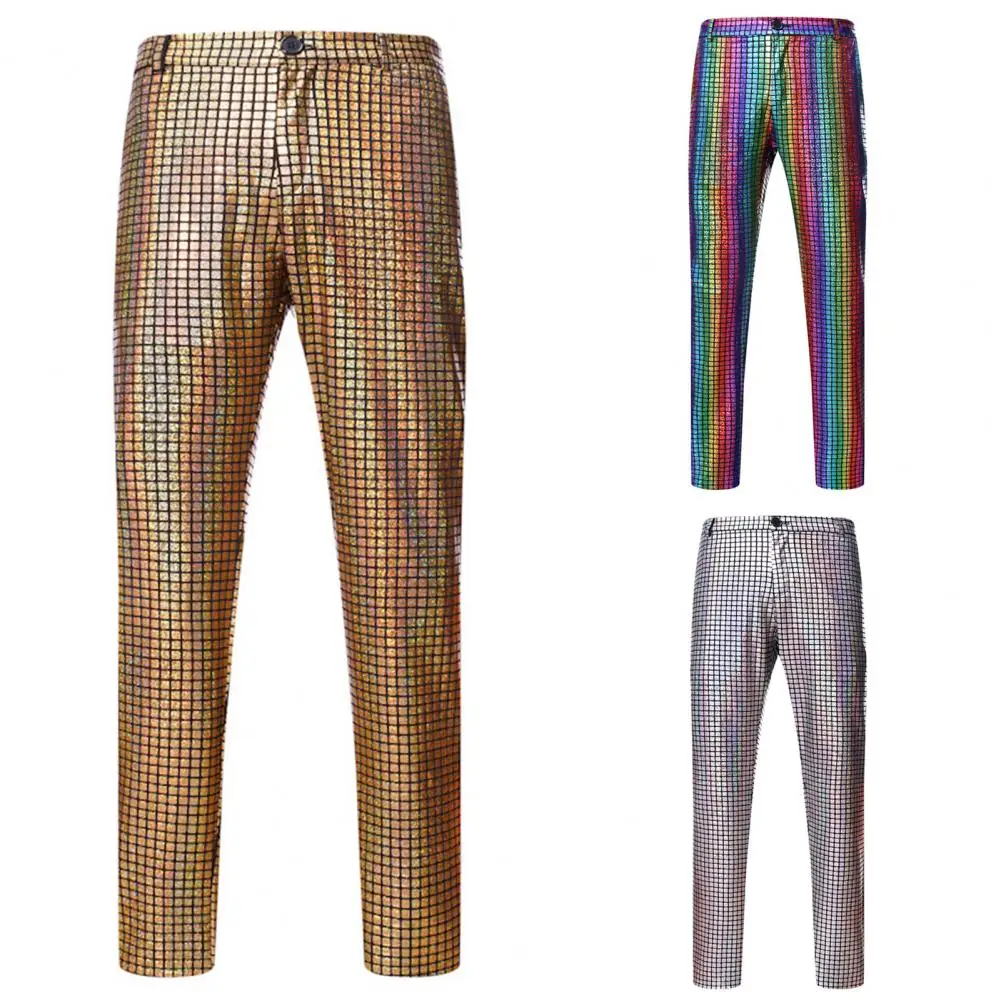 

Gold Silver Rainbow Plaid Sequin Glitter Pants Men 70s Disco Party Dancer Singer Trousers Nightclub Stage Prom Pantalones Hombre