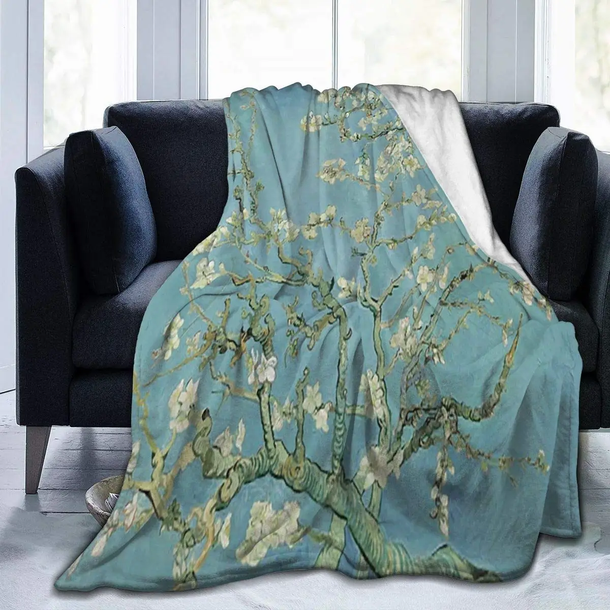 

Van Gogh Almond Flower Tree Soft Throw Blanket Lightweight Flannel Fleece Blanket for Couch Bed Sofa Travelling Camping