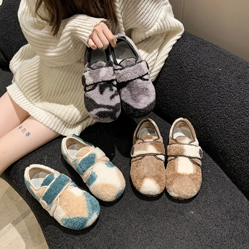 

Новинка Осень-зима 2023, Женская бархатная обувь на плоской подошве, Милая женская внешняя одежда, подходящие цвета мягкие повседневные лоферы, обувь