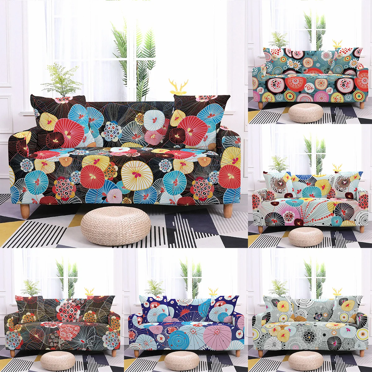 

Abstract Themed Stretch Cough Cushion Cover Anti-fouling Sofa Towel Washable Living Room Armchair Sofa Slipcover Home Decor