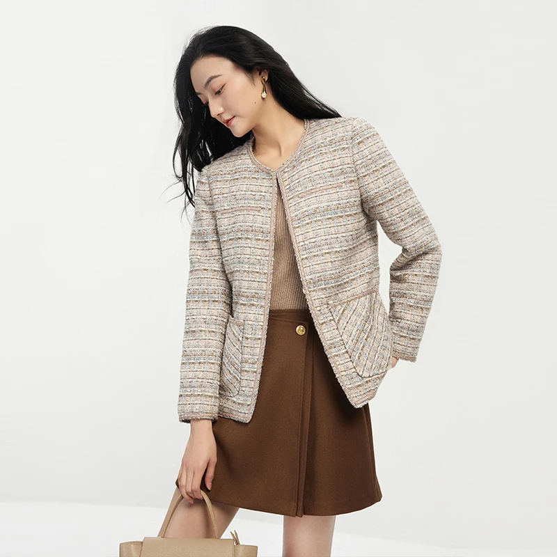 2023 Tweed Jacket  Wool  Polyester  90%  White Duck Down  High Street  Abrigos De Mujer Casacos Femininos Inverno Coat Women
